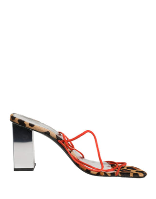 Mehrfarbige Leder-Blockabsatz-Sandalen