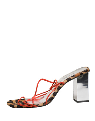 Mehrfarbige Leder-Blockabsatz-Sandalen