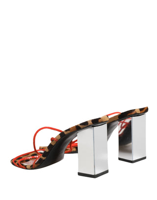 Mehrfarbige Leder-Blockabsatz-Sandalen