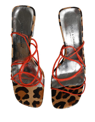 Mehrfarbige Leder-Blockabsatz-Sandalen