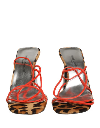 Mehrfarbige Leder-Blockabsatz-Sandalen