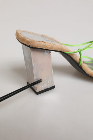 Multicolor Leather Block Heels Sandals Shoes