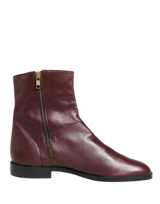 Maronfarbene Leder-Bikerstiefeletten