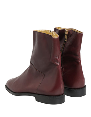 Maronfarbene Leder-Bikerstiefeletten