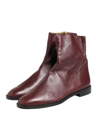 Maronfarbene Leder-Bikerstiefeletten