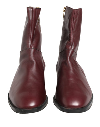 Maronfarbene Leder-Bikerstiefeletten