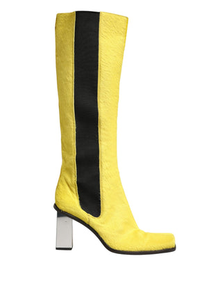 Gelb Schwarze Leder Kniehohe Stiefel Schuhe