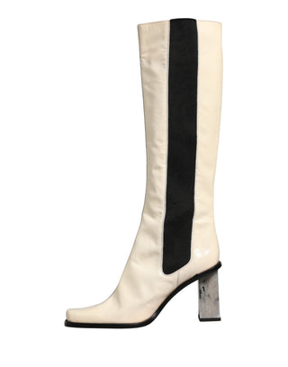 Weiße Schwarze Leder Kniehohe Stiefel Schuhe