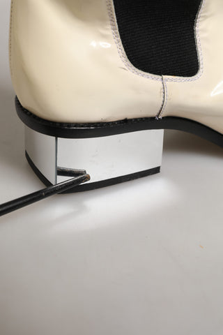 White Black Leather Knee High Boots Shoes