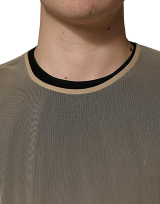 Beiges ärmelloses Mesh-Top mit Rundhalsausschnitt