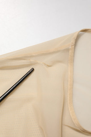 Beiges ärmelloses Mesh-Top mit Rundhalsausschnitt