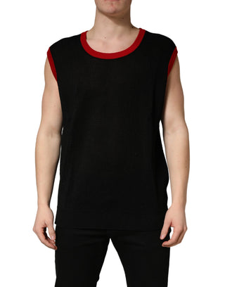 Camiseta sin mangas negra de punto para hombre con cuello redondo