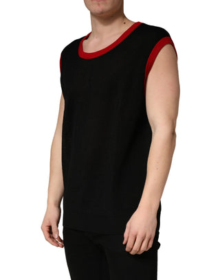 Camiseta sin mangas negra de punto para hombre con cuello redondo