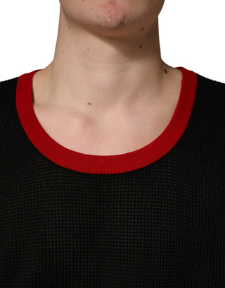 Camiseta sin mangas negra de punto para hombre con cuello redondo