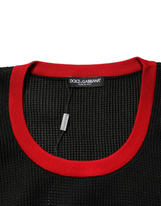 Camiseta sin mangas negra de punto para hombre con cuello redondo
