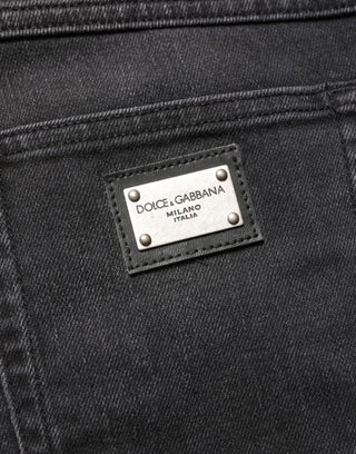 Schwarze Regular Skinny Jeans aus Baumwoll-Stretch-Denim