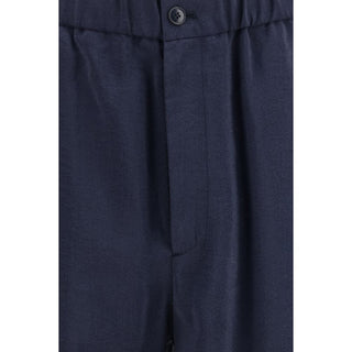 Blue Silk Casual Pants