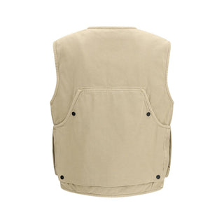 Beige Cotton Sleeveless Jacket