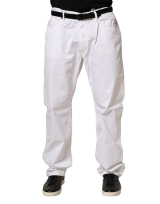 Pantalón vaquero casual recto de algodón elástico blanco para hombre