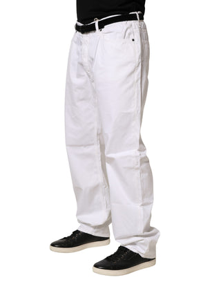 Pantalón vaquero casual recto de algodón elástico blanco para hombre