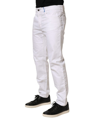 Pantalón vaquero ajustado de algodón blanco de cintura media para hombre