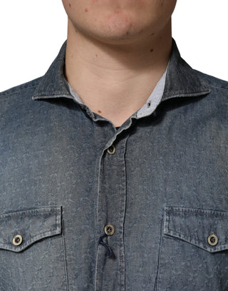 Dunkelblaues langärmliges Jeanshemd mit Kragen