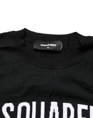 Black Logo Knitted Crew Neck Men Pullover Sweater