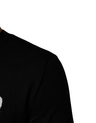 Black Logo Knitted Crew Neck Men Pullover Sweater