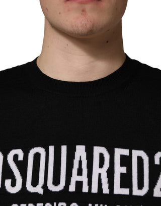 Black Logo Knitted Crew Neck Men Pullover Sweater