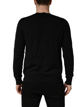 Black Logo Knitted Crew Neck Men Pullover Sweater