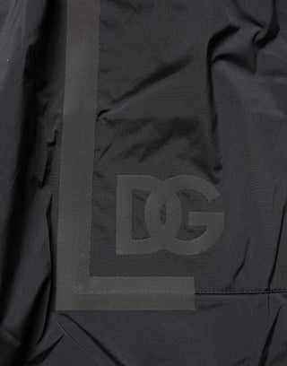 Pantalones cortos de baño negros de nylon con cintura elástica