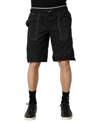 Schwarze Nylon-Badeshorts mit elastischem Bund