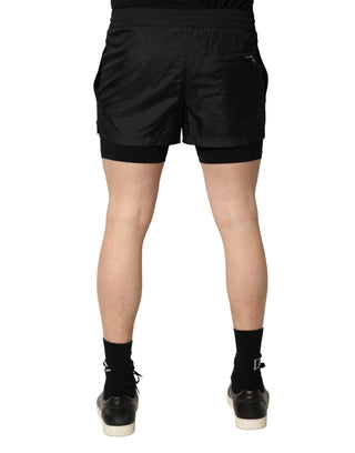 Schwarze Polyester-Badehose für Herren mit Kordelzug