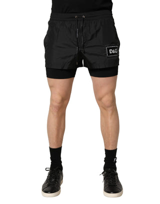 Schwarze Polyester-Badehose für Herren mit Kordelzug