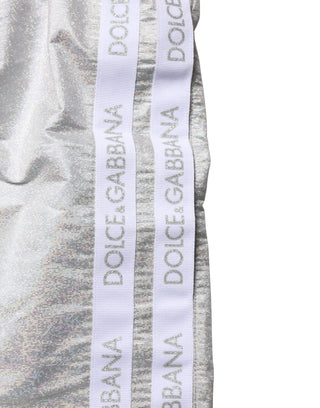 Pantalones cortos de baño plateados de poliéster con cordón para hombre