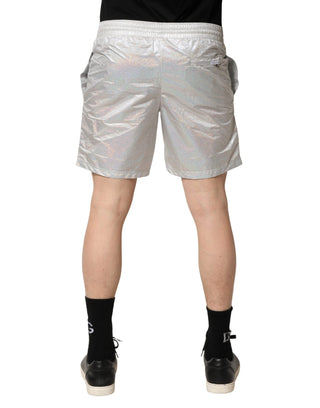 Pantalones cortos de baño plateados de poliéster con cordón para hombre