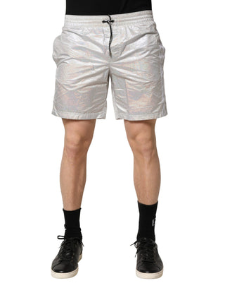 Silberne Polyester-Shorts für Herren mit Kordelzug – Badehose