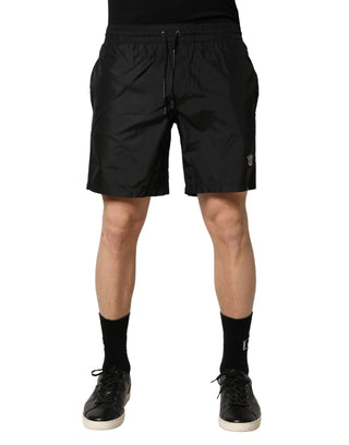 Schwarze Polyester-Badehose für Herren mit Kordelzug