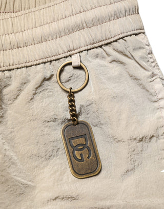 Braune Nylon-Badeshorts mit Kordelzug Bademode