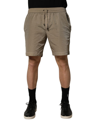 Braune Nylon-Badeshorts mit Kordelzug Bademode