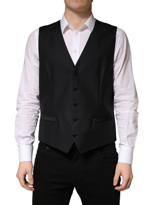 Black Wool Single Breasted Men Waistcoat Vest