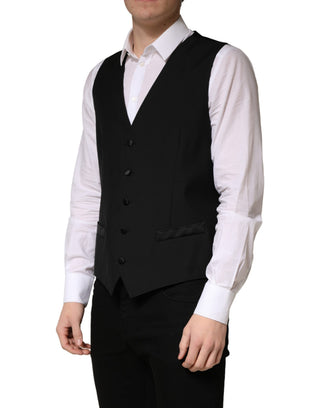 Black Wool Single Breasted Men Waistcoat Vest