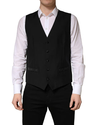 Black Wool Single Breasted Men Waistcoat Vest