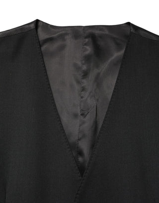 Black Wool Single Breasted Men Waistcoat Vest