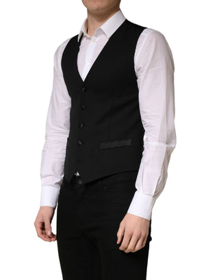 Black Wool Single Breasted Men Waistcoat Vest