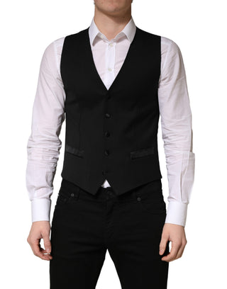 Black Wool Single Breasted Men Waistcoat Vest