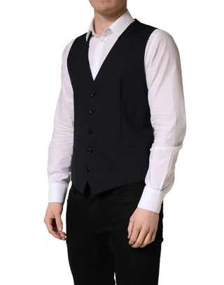 Black Wool Single Breasted Waistcoat Vest