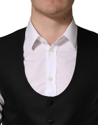 Black Wool Single Breasted Waistcoat Vest