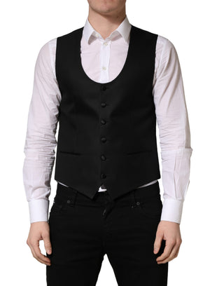 Black Wool Single Breasted Waistcoat Vest