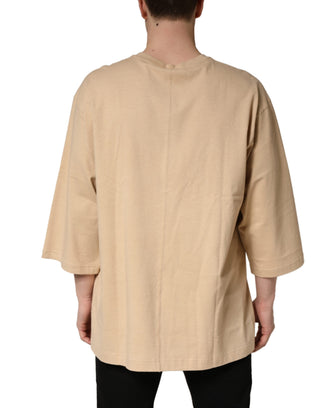 Camiseta beige de algodón con cuello redondo y corte oversize